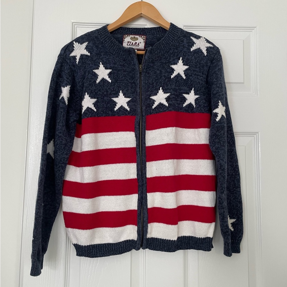 American Flag Zip Up Cardigan by Tiara
